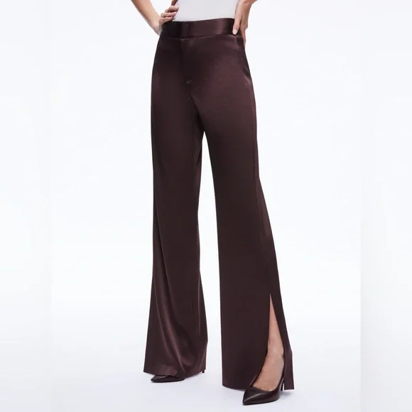 NWT $395 Alice Olivia Jc Wide-leg Side-slit Satin Pants